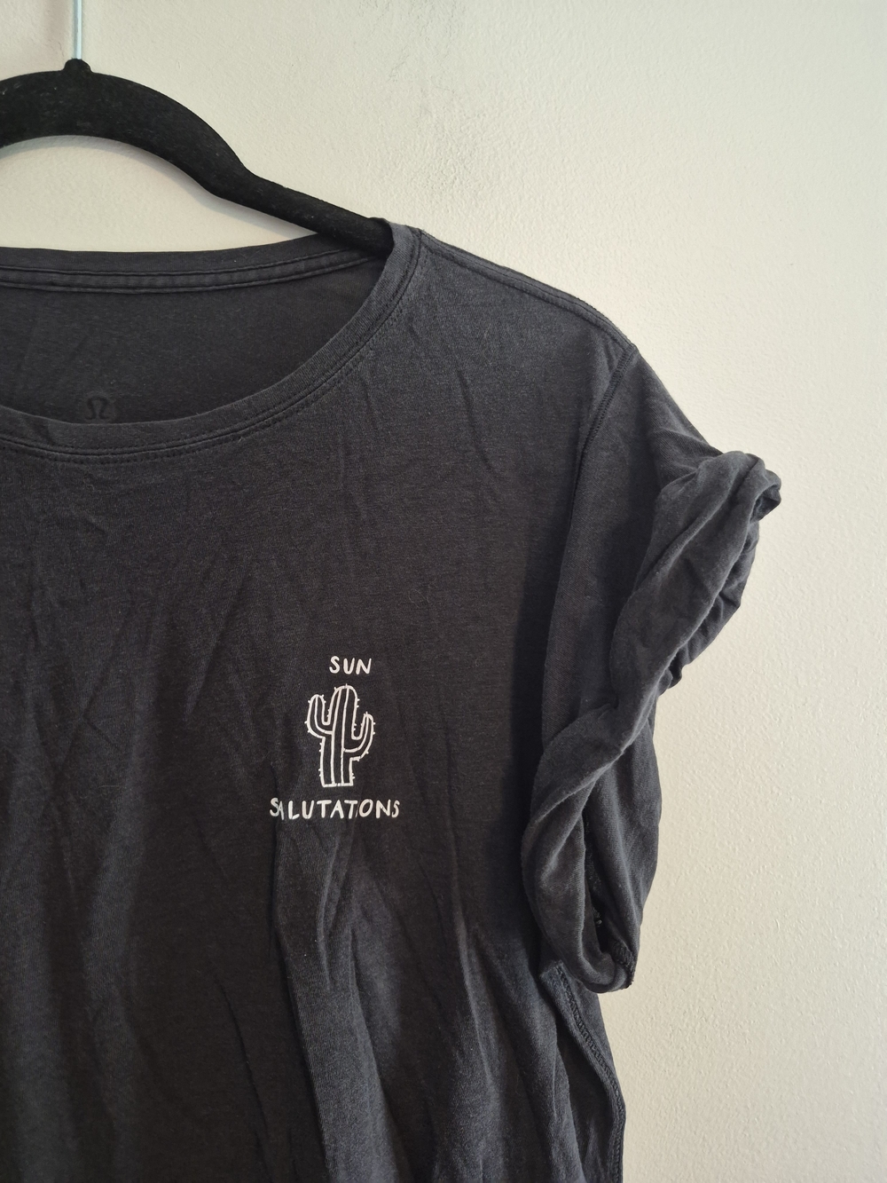 Lululemon Medium Black Short Sleeve Graphic Cactus Tshirt 'Sun Salutations' - Picture 2 of 4